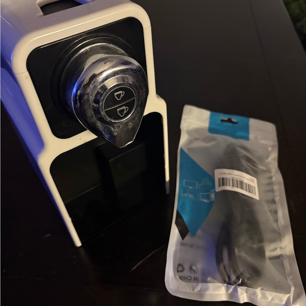 White Compact Coffee Pod Machine with Chrome Handle